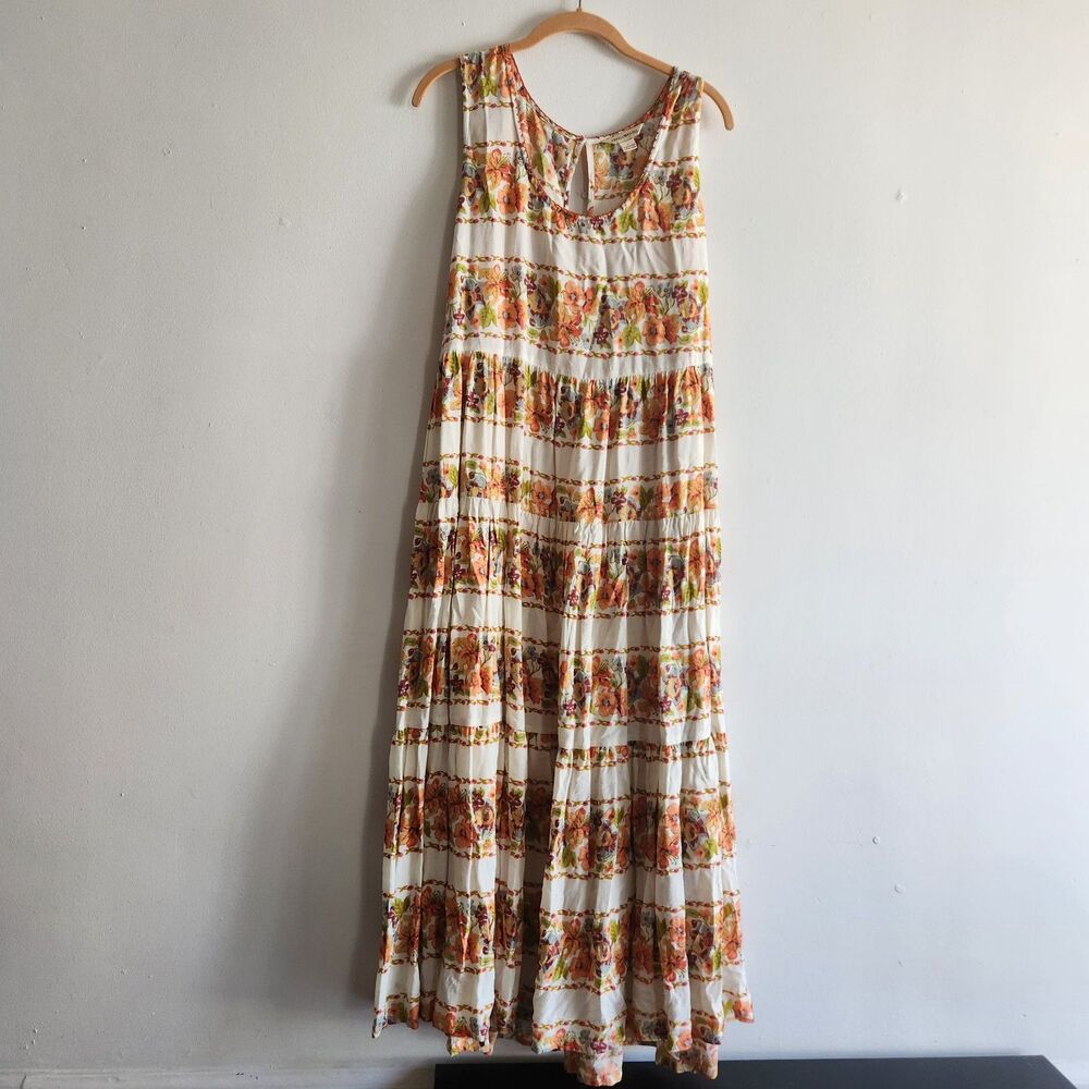 April‎ Cornell Lillian Tiered Maxi Dress L cottagecore flowy summer vacation
